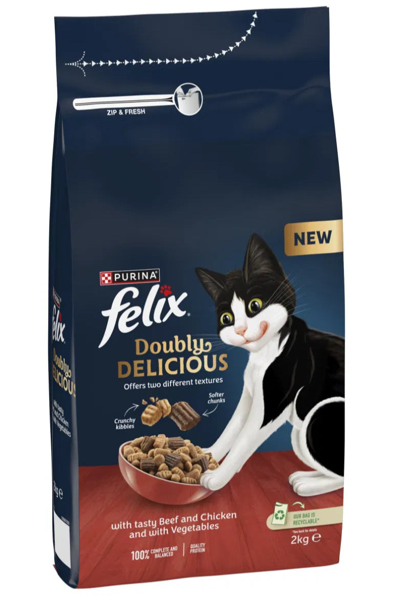 Felix Doubly Delicious Beef Chicken & Vegetables Dry Cat Food 2kg