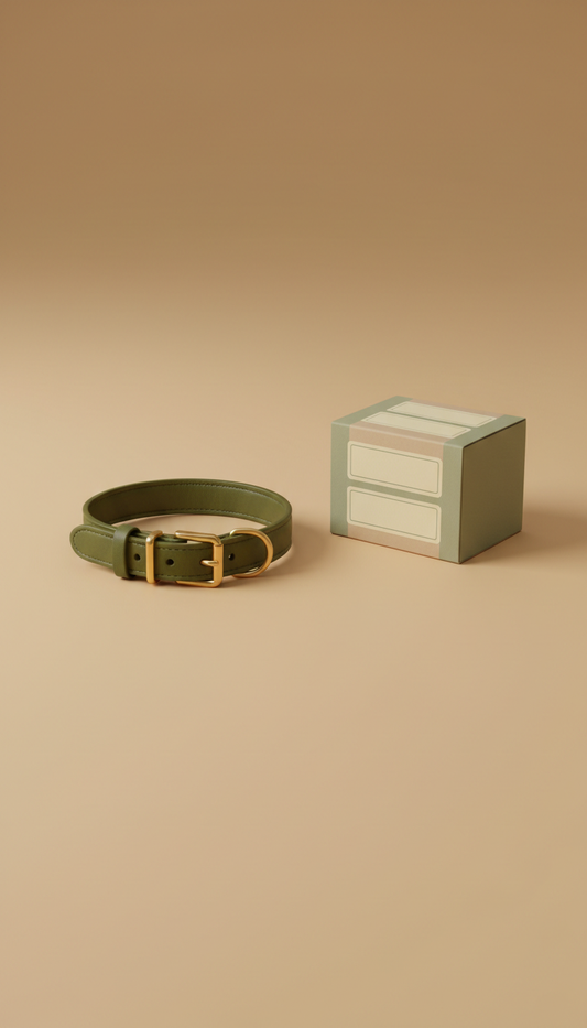 Olive Leather Dog Collar